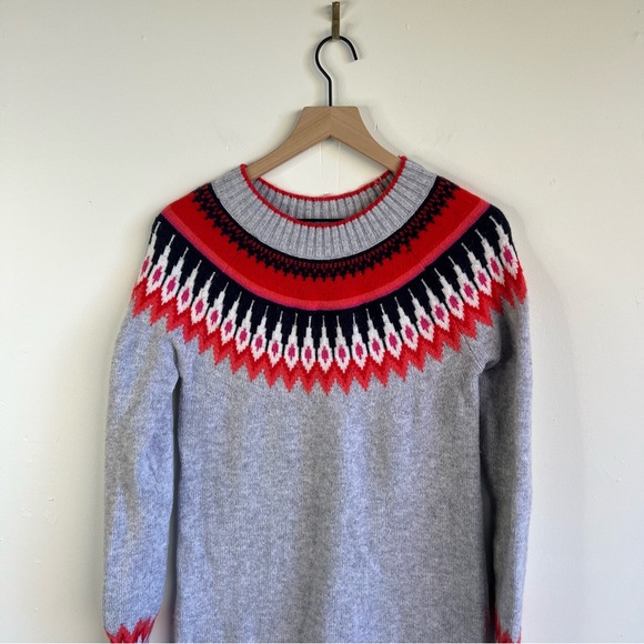 Boden Agnes Fair Isle Sweater Dress Wool Blend Red Grey Long Sleeve Mini Size 6 - Picture 3 of 7